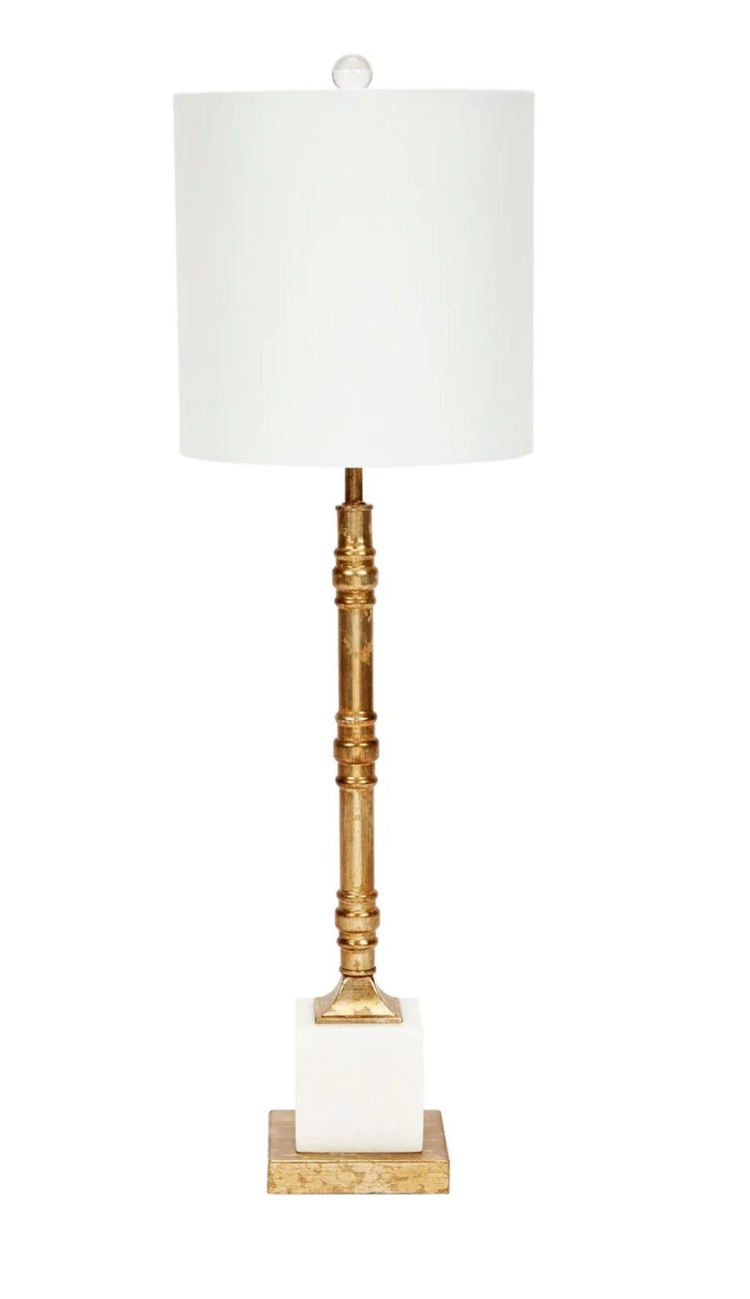 Carson Aged Gold Metal Lamp with White Marble Base and White Linen Shade