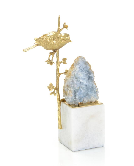 Brass Bird and Cyanite Geode Statue, 11.75