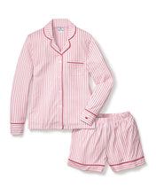 Load image into Gallery viewer, LUXE PIMA WOMENS ANTIQUE RED TICKING L/SLEEVE SHORT SET SMALL

