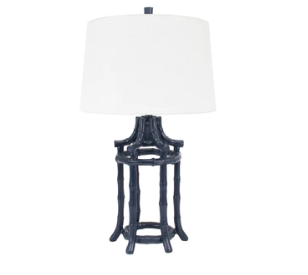 Navy Bamboo Table Lamp, Linen Shade
