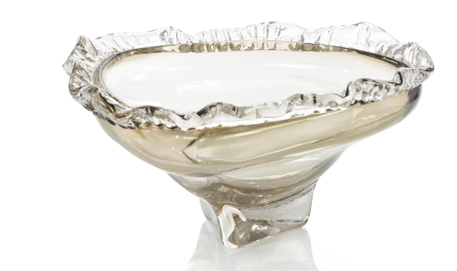 Brown and Clear Handblown Glass Bowl