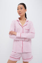 Load image into Gallery viewer, LUXE PIMA WOMENS ANTIQUE RED TICKING L/SLEEVE SHORT SET LARGE
