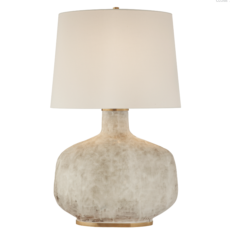 Beton Large Table Lamp in Antiqued White Ceramic with Linen Shade