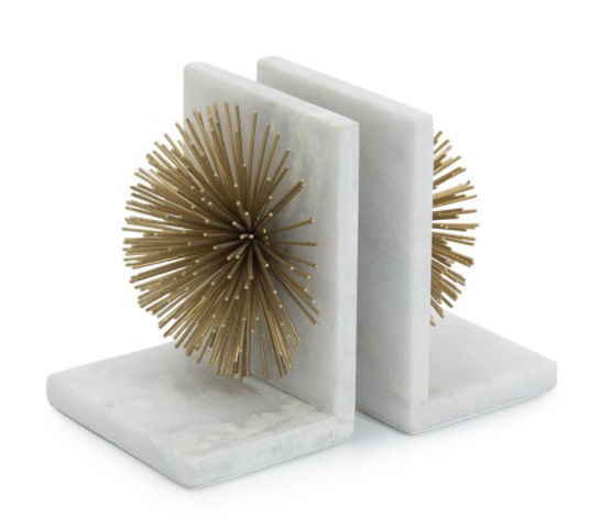 Gold Bursts on White Marble Bookends