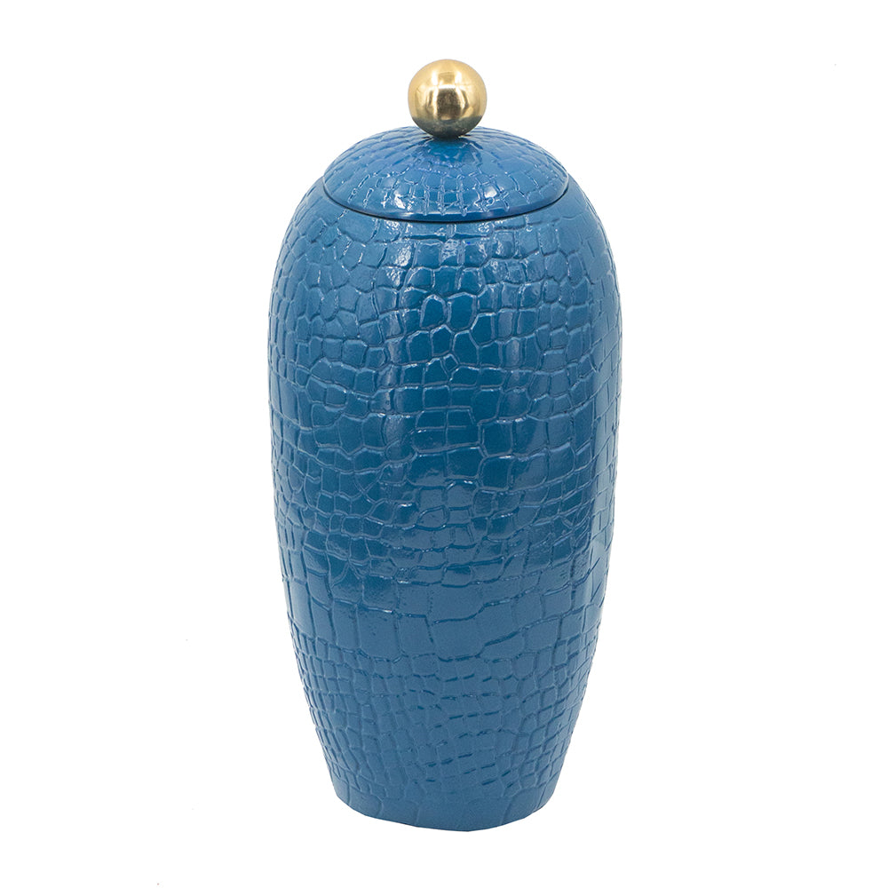Tall Blue Crocodile Textured Urn