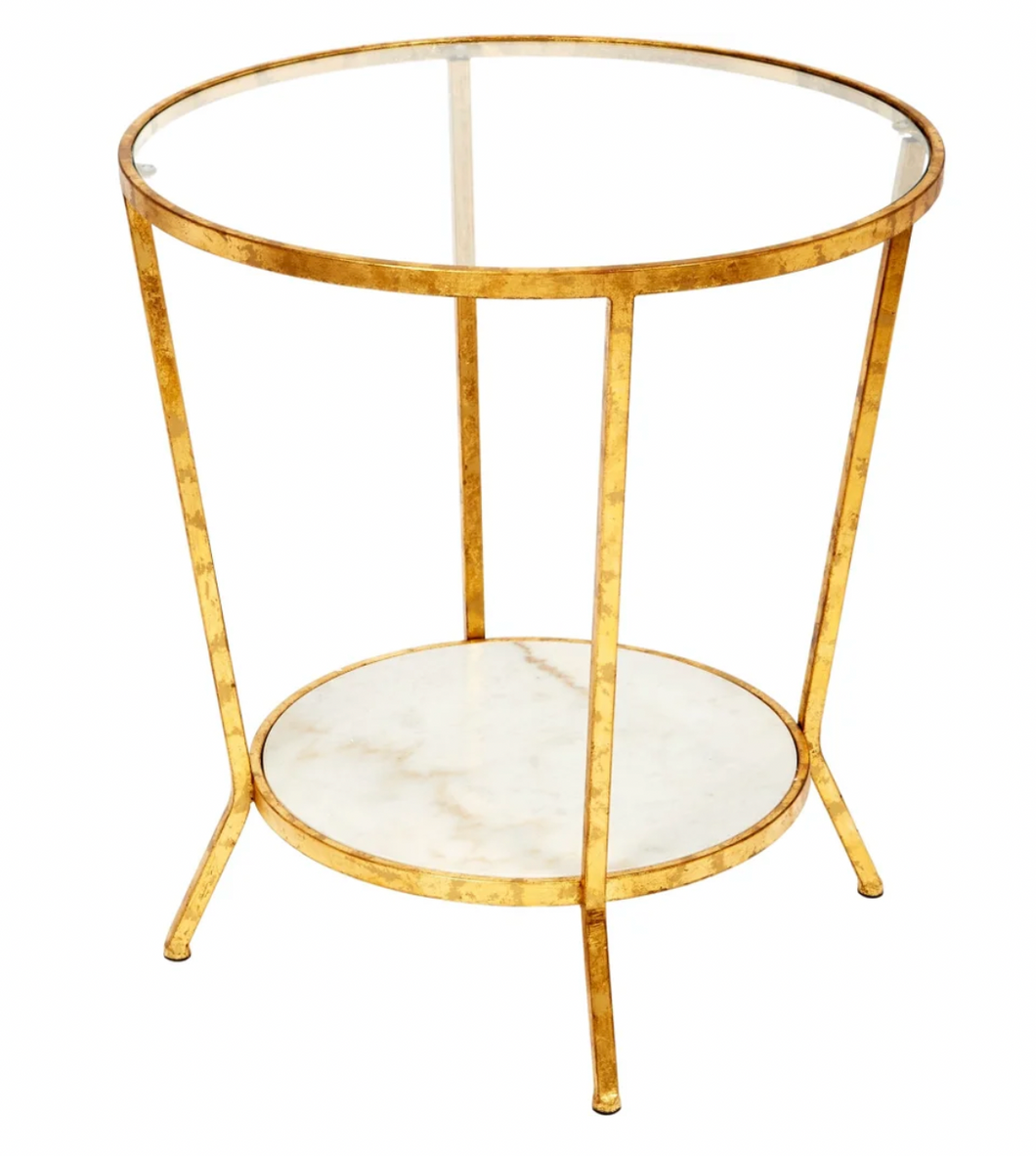 Phillips White Marble and Gold Side Table 24x26
