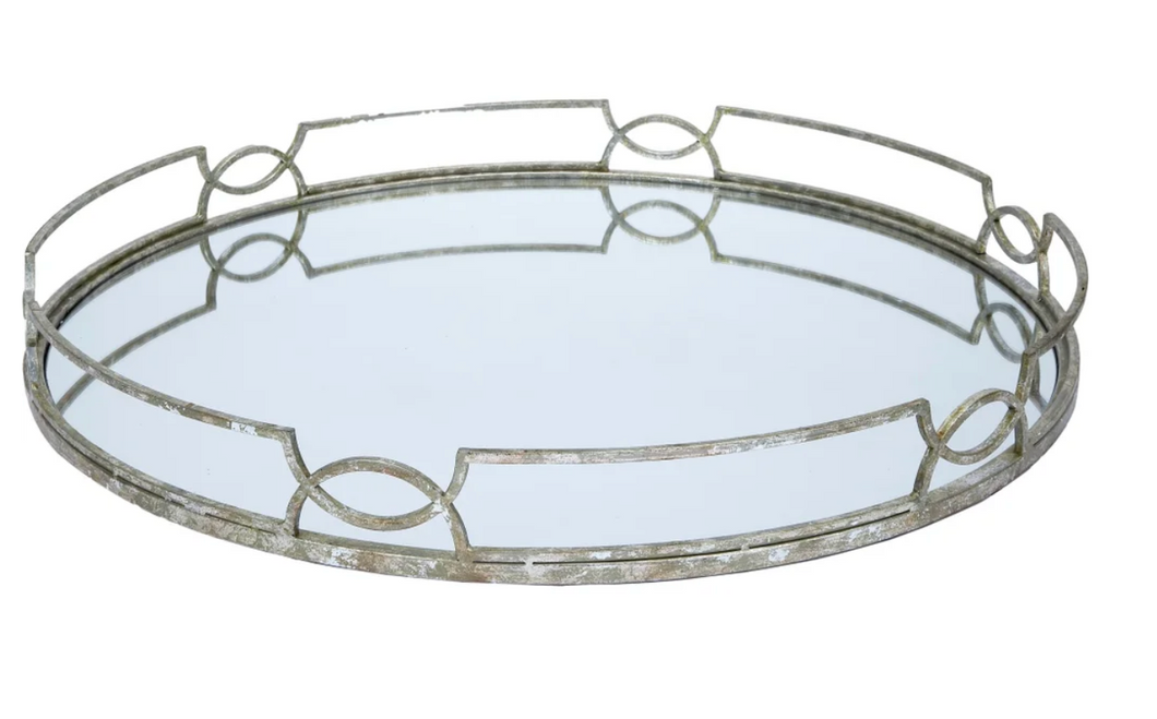 Madeline Silver Mirrored Ottoman Tray