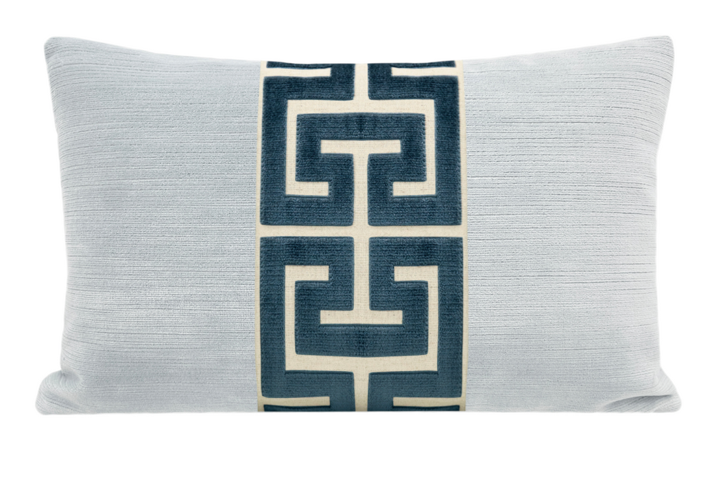 12x18 Lumbar-Mist and Navy Greek Trim