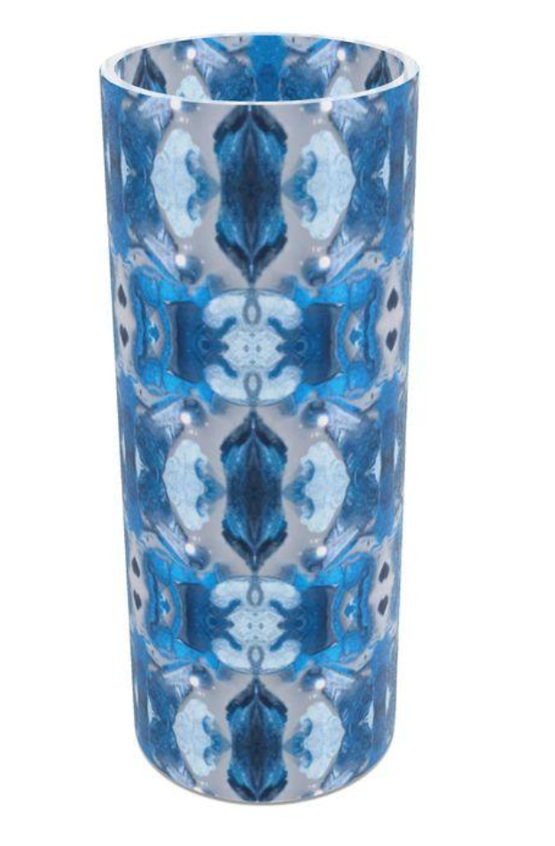 Mouth-blown Hurricane Vase - Geometric Blues