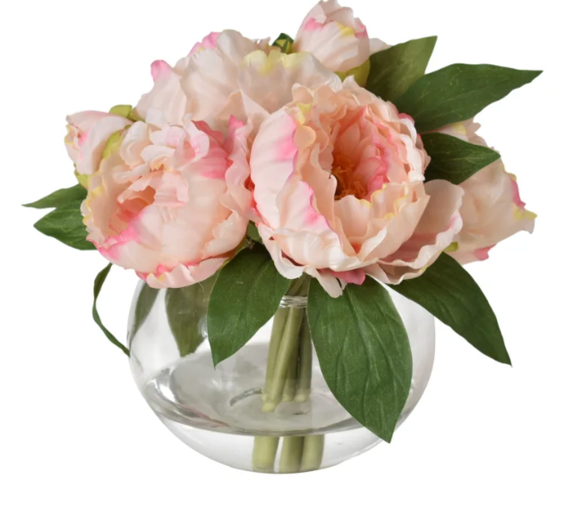 Pink Peony in Glass Bowl