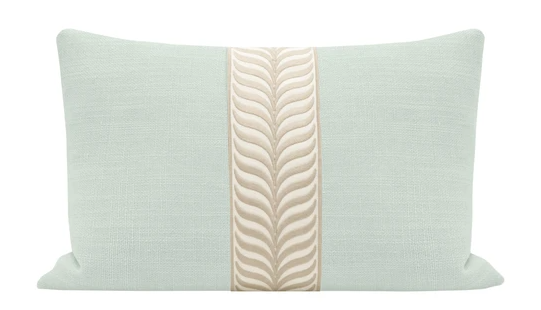 Signature Linen Spa Blue + Trellis Trim Lumbar Pillow