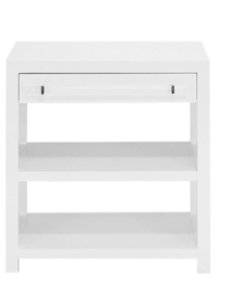 One Drawer Side Table w/ Acrylic & Nickel Hardware in White Lacquer