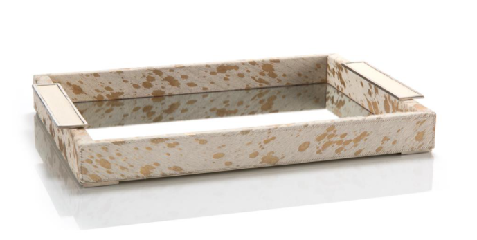 Cream and Gold Hide Mirror Tray