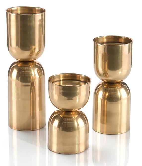 Set of Three Antique Brass Candleholders