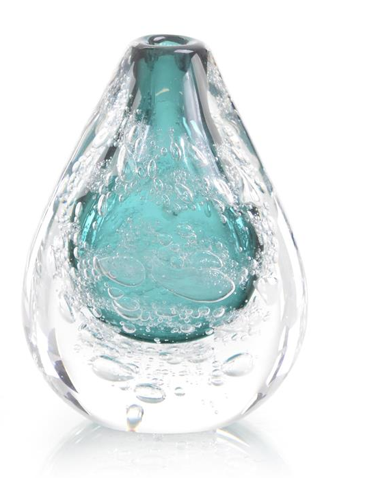 Azure Art Glass Vase with Bubbles