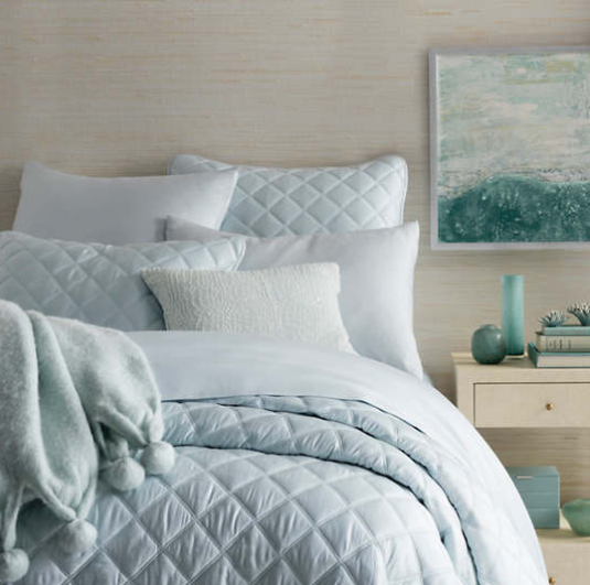 Quilted Silken Solid Coverlet- Robins Egg Blue Queen