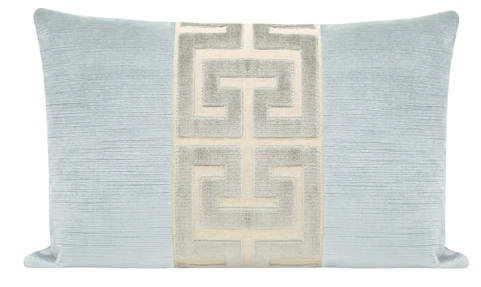 Little Lumbar- Strie Velvet Mist + Platinum Greek Trim 12x18