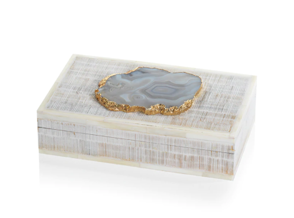 Chiseled Mangowood and Bone Box with Agate Stone