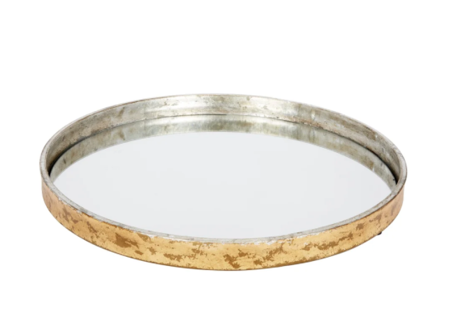 Grace Gold & Silver Leaf Round Mirrored Tray