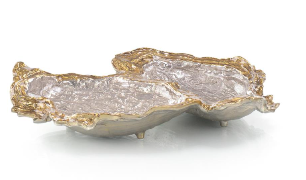 Double Oyster Bowl in Gold and Silver Enamel