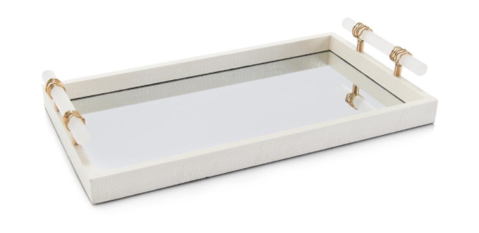 Mirrored Tray with Alabaster Handles