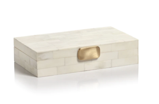 White Bone Design Box with Brass Knob