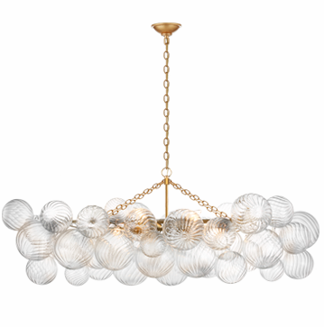 Talia Medium Linear Chandelier in Gild with Clear Swirled Glass