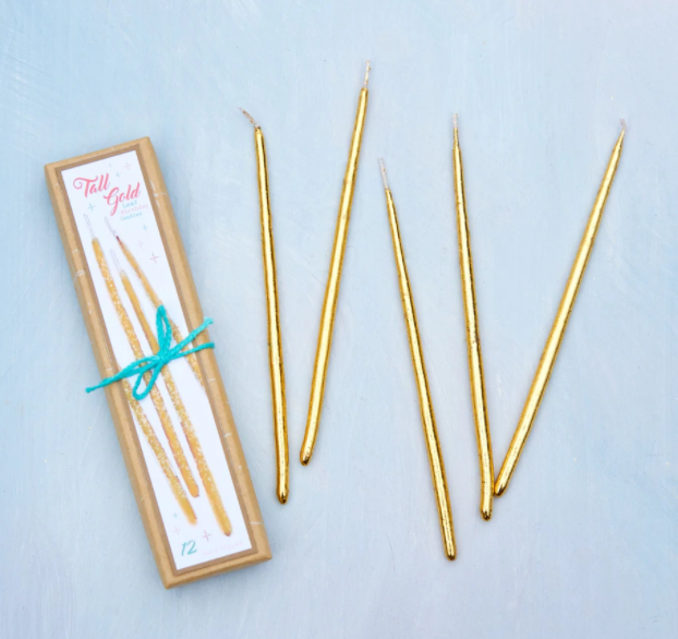 Gold Party Candles- Set of 12