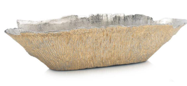 Nickel and Gold Textured Oval Bowl