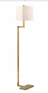 Alander Floor Lamp in Hand-Rubbed Ant. brass w/ Linen Shade
