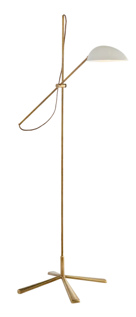 Graphic Floor lamp in Hand-Rubbed Antique Brass with White