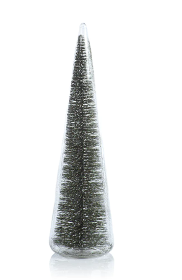 Glass Tree w/ Green Glitter- L 11.5