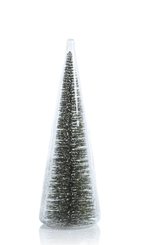 Glass Tree w/ Green Glitter- M 9.75