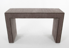 Load image into Gallery viewer, Upholstered Console with glass top, Amigo blush, Champagne brass
