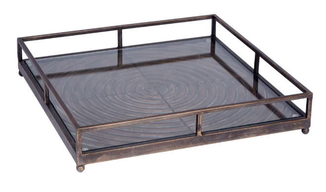 Hughes Brushed Bronze Glass Top Tray