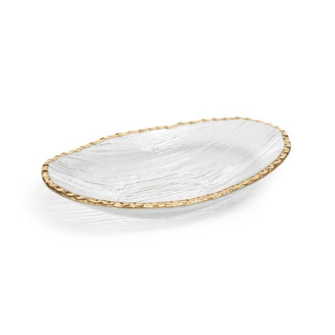 Clear Textured Bowl w/ Jagged Gold Rim - Large