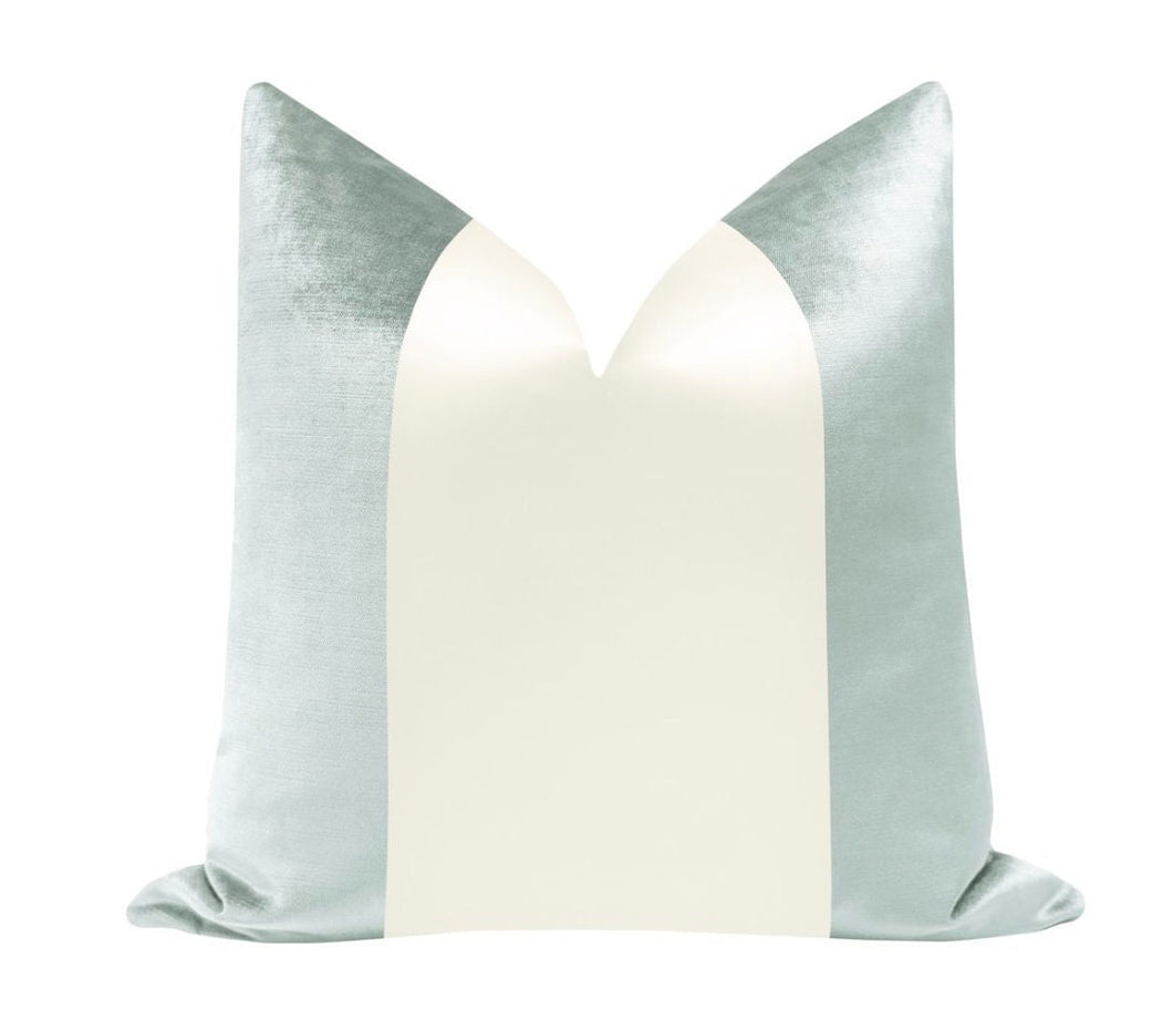 Faux Silk Velvet Panel Pillow-Alabaster/Silk