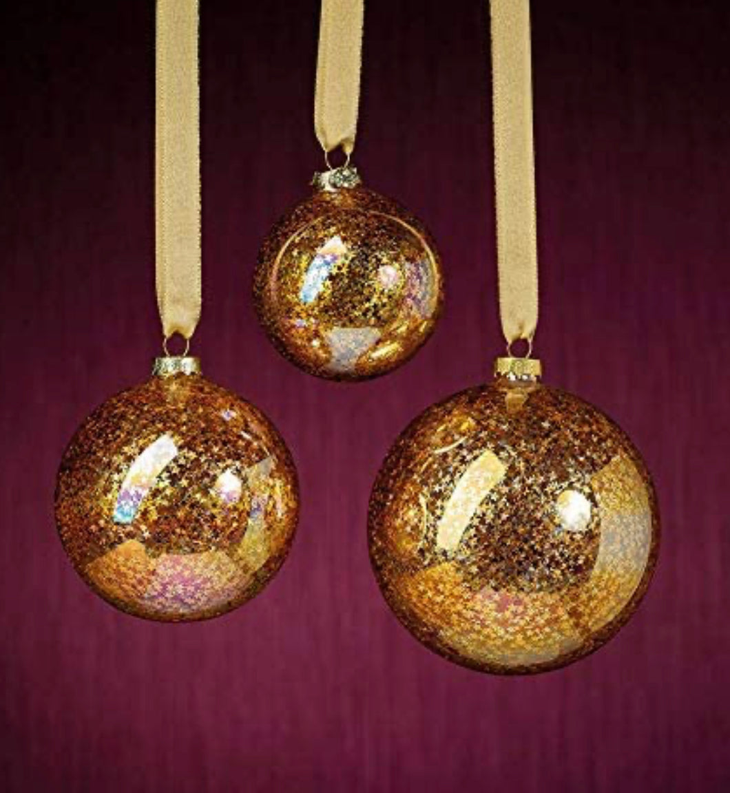 Sequin Glass Ornament - Golden - Large