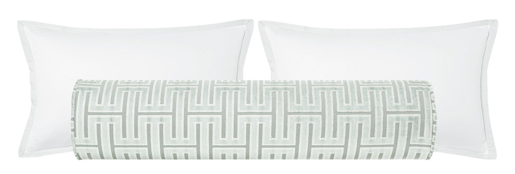 Grecian Cut Velvet Bolster-Spa Blue
