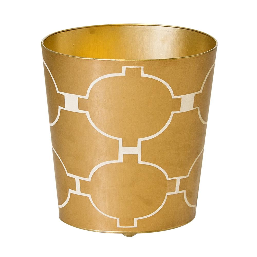 Metal Wastebasket-Gold/Cream