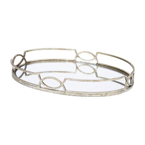 Madeline Silver Oval Mirrored Tray