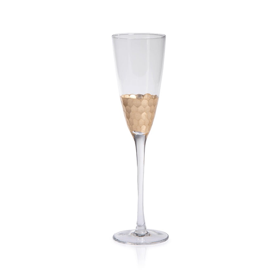 Fez Cut Glass Champagne Flute w/ Gold Leaf