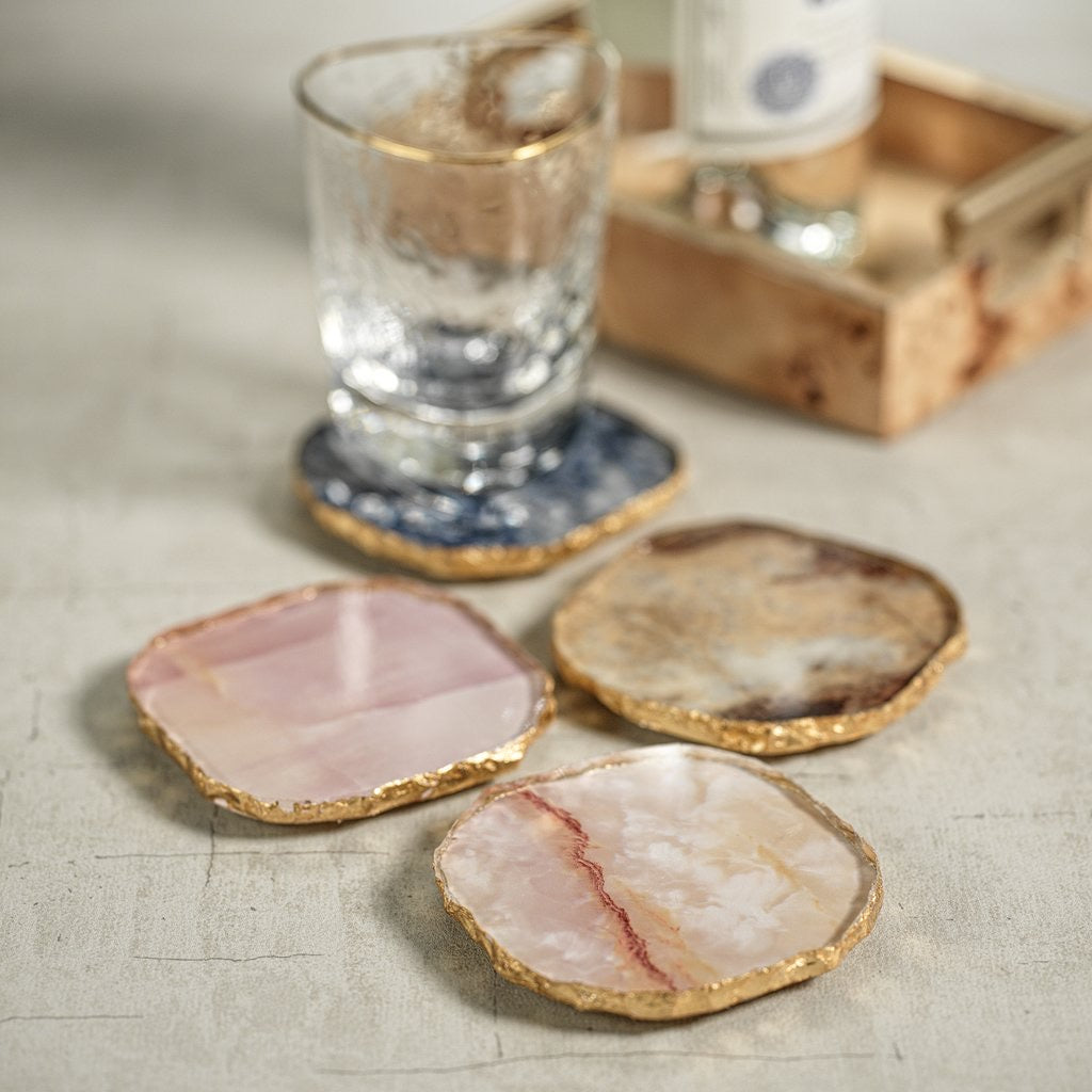 Agate Marble Single Coaster w/ Gold Rim