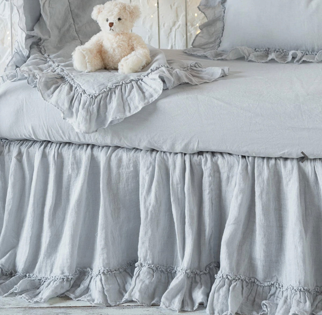 Linen Whisper Crib Skirt-Sterling