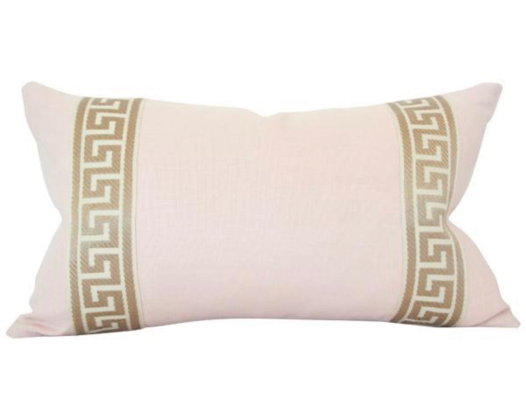 12x18 Society Velvet Pillow-Pink Peony/Greek Delft Stripe