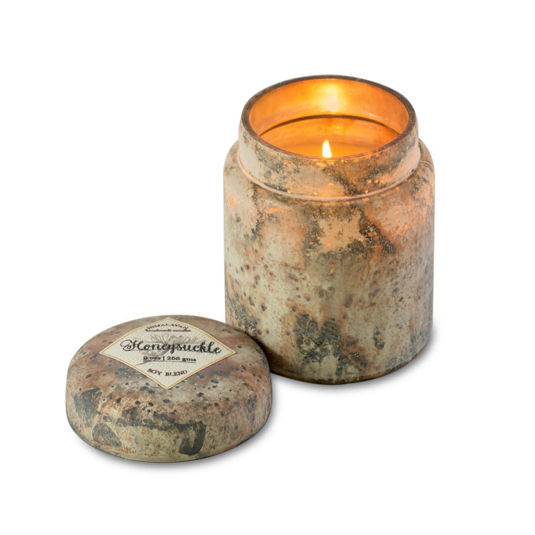 Mountain Fire Glass Candle/Honeysuckle Cream