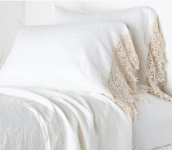 Frida King Pillowcase w/ Lace Trim-White