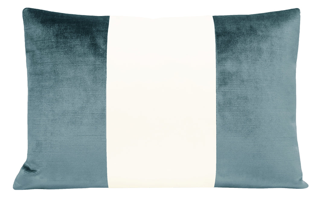 Colorblock Faux Silk Velvet Pillow French Blue 12x18”