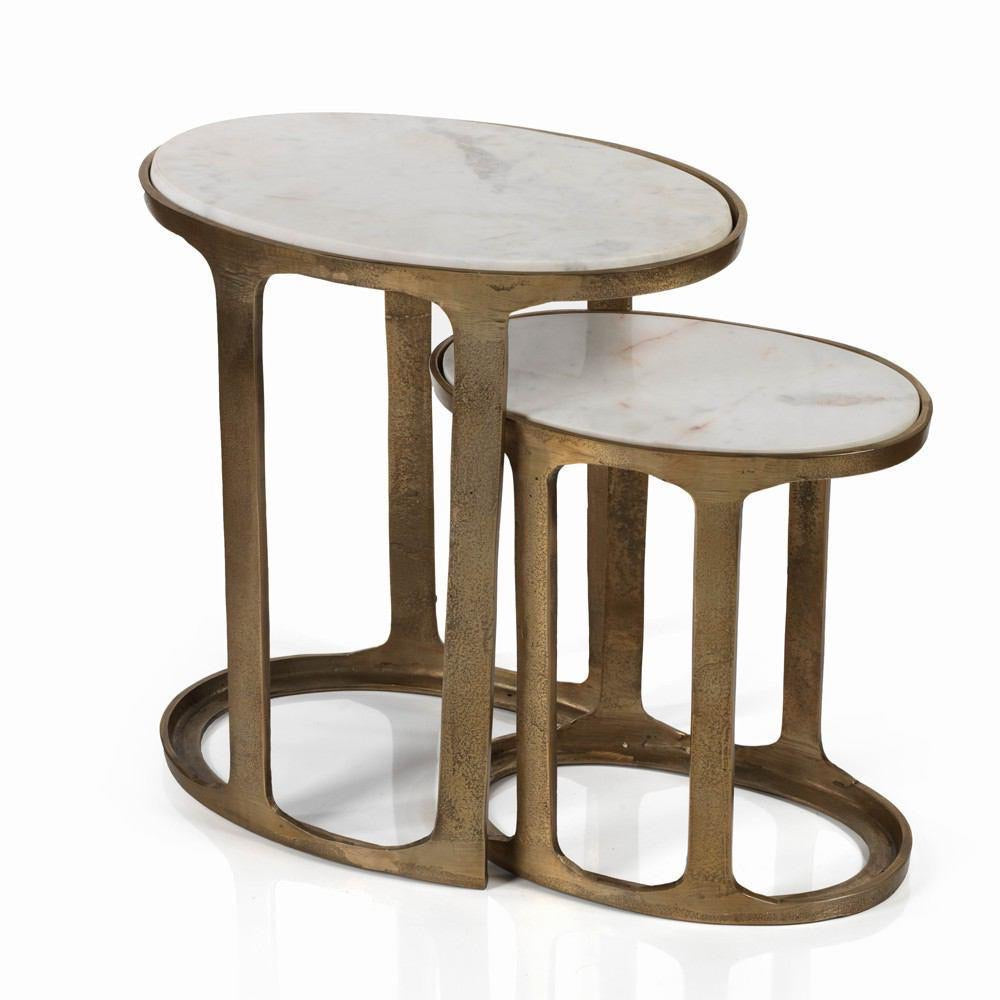 Nikki Oval Marble & Raw Aluminum Nesting Tables
