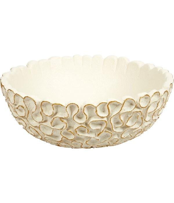 Round White Swirl Bowl w/ Gold Accent
